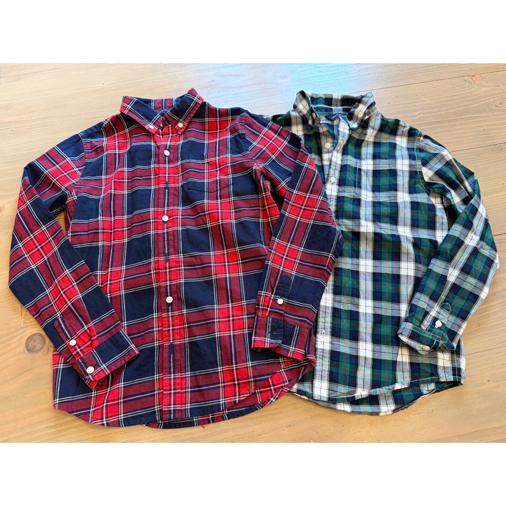 Cc10 Janie and Jack Boys Plaid Button Down Shirt Red Green Navy Size 10 Lot 2